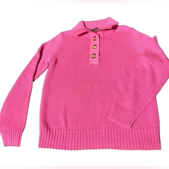 Lauren Ralph Lauren Collared Pink Knit Sweater with Gold Clasp Closure NWOT - Picture 2 of 13